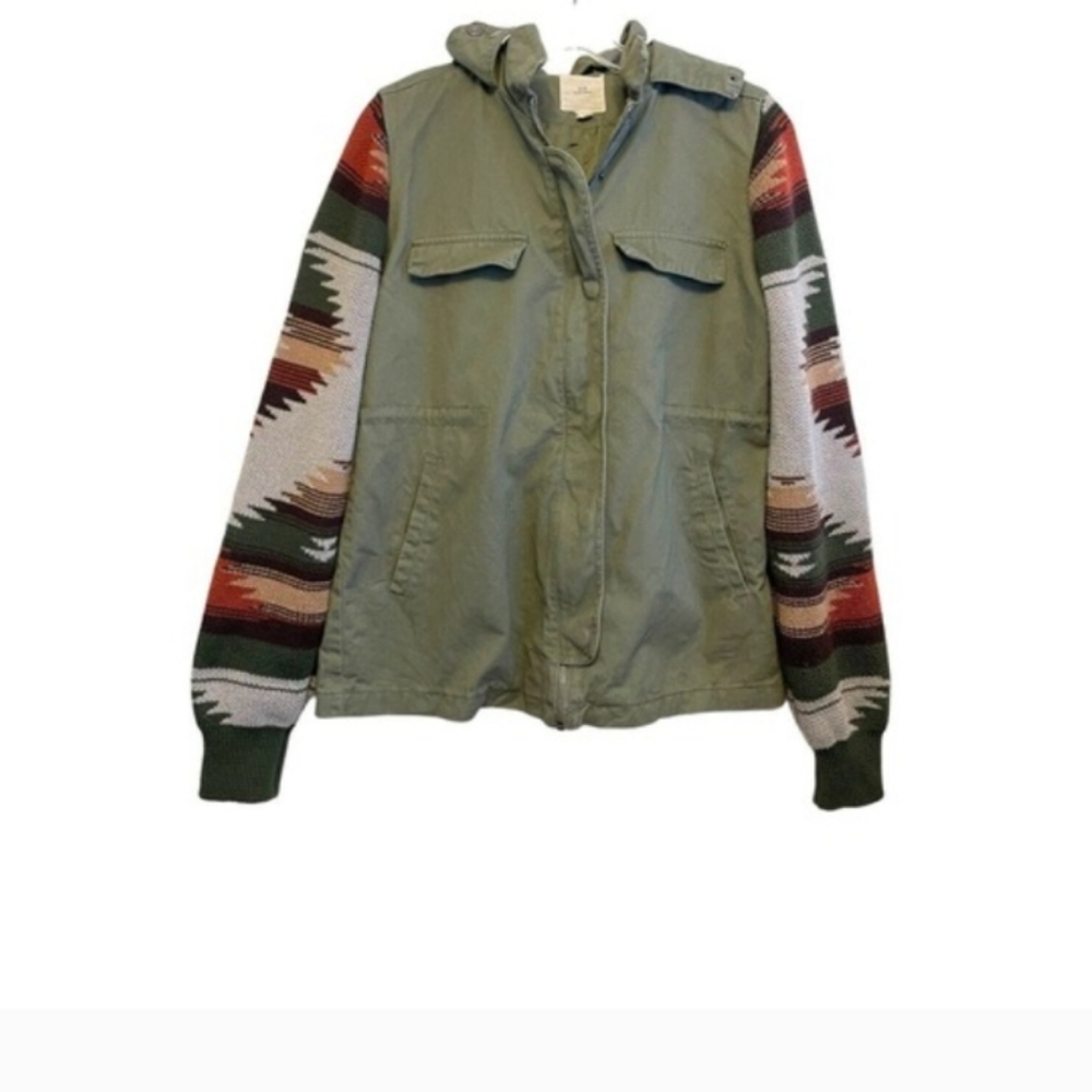 Thread & Supply Green Utility Jacket with Patterned Sleeves - Picture 2 of 8
